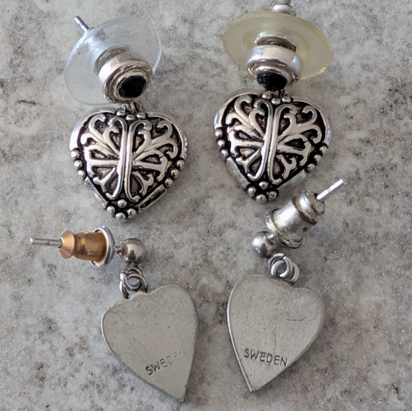 Silver Tone Tiny Heart Post Drop Earrings Set - Picture 11 of 12